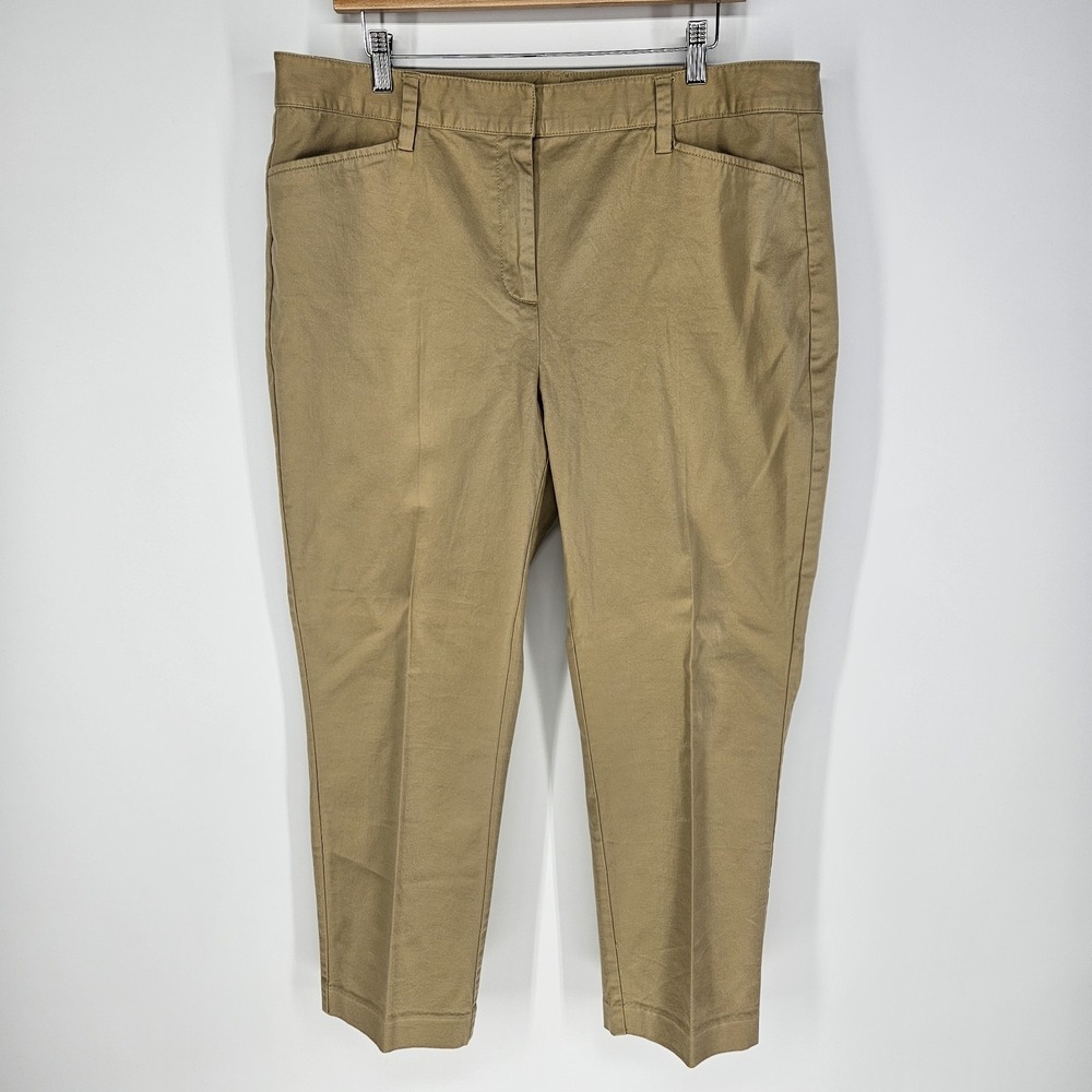 Lands End Womens 16 Tan Khaki‎ Chino Mid Rise Slim Leg Pants 16